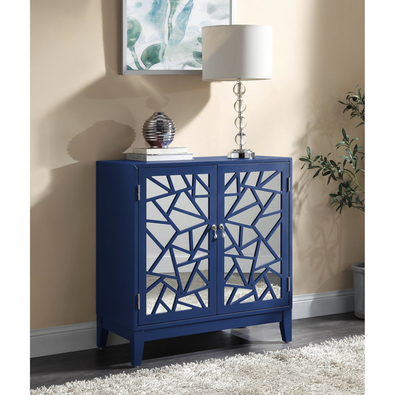Console bleue option de rangement - 2 portes, bois synthétique, plateau de table épais de 18 mm, table d'appoint rectangulaire avec loquets de porte magnétiques
