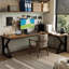 Bureau brun en bois massif en forme de L-108678454-108678449