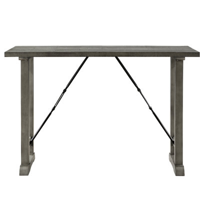 Finition grise, table à hauteur de comptoir, cuisine et salle à manger, design d'inspiration industrielle, sièges 4, métal, bois