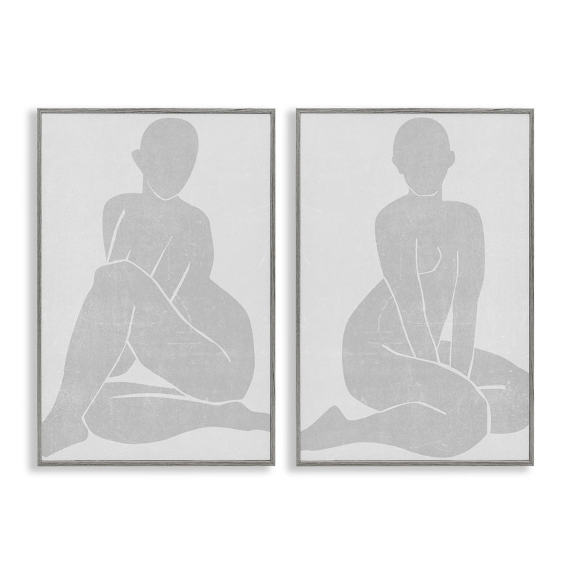 «Veiled Nude Silhouettes», ensemble de 2 giclées encadrées, design par Melissa Wang, Estampe numérique Farmhouse