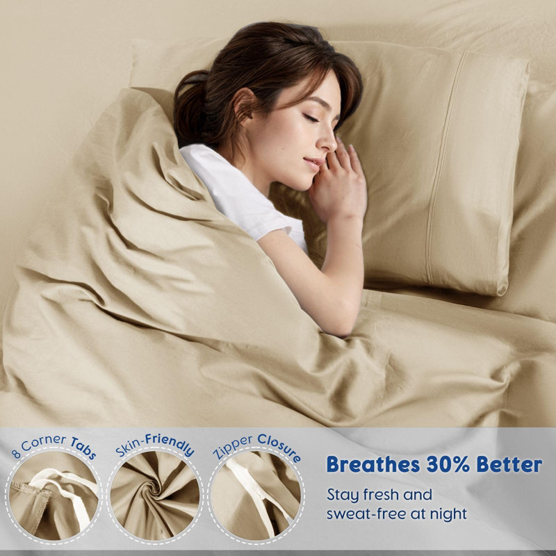 Ensemble de housse de couette 100% coton égyptien, 3 pièces, Très grand lit, Beige
