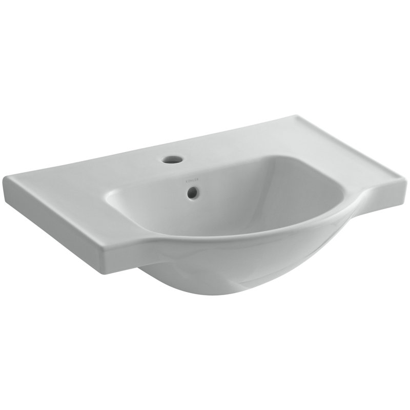 Veer Ceramic Pedestal Bathroom Sink with Overflow, Ice Gray, Single, 7.99" H x 24" L x 18.25" W