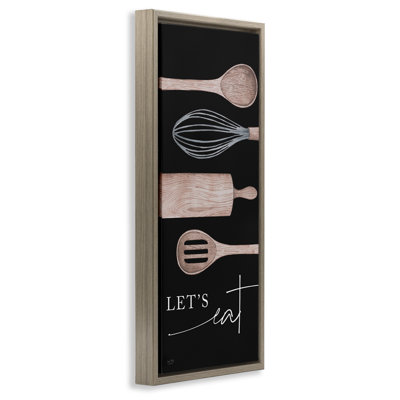 Let's Eat with Kitchen Utensils Brown Grain Framed Floater Canvas Wall Art by Lux + Me Designs
