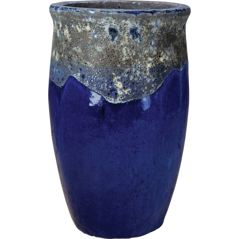 Pot de fleurs Tarsus de 38 cm de hauteur - Bleu lave sur bleu cascade
