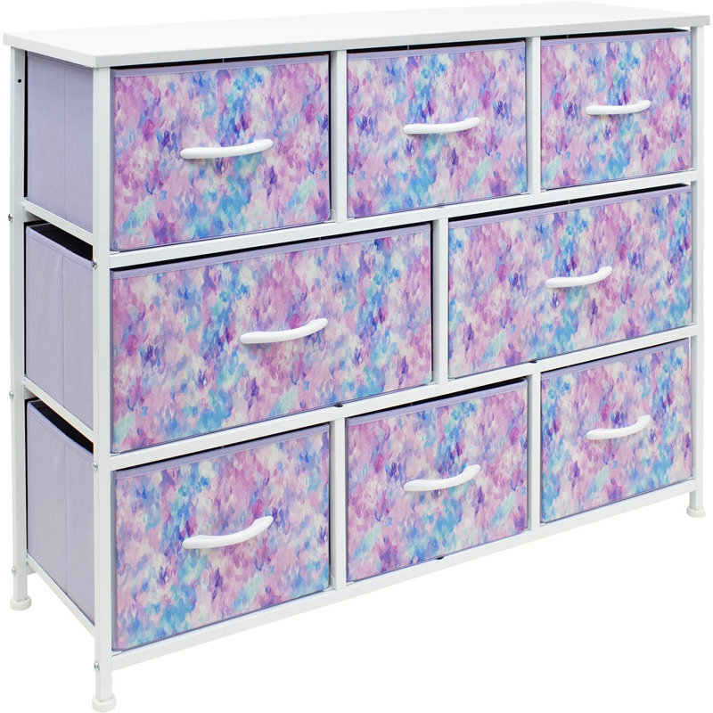 Sorbus 8 Drawers Wide Dresser with Steel Frame, Wood Top, and Fabric Bins in Tie Dye, Tie-dye Purple