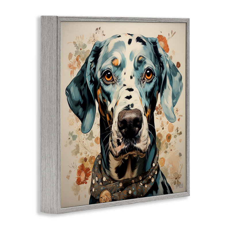 «Dog Portrait with Paint Splatter», estampe numérique par Roozbeh Bahramali, Estampe numérique Farmhouse, H 24 po x l 24 po