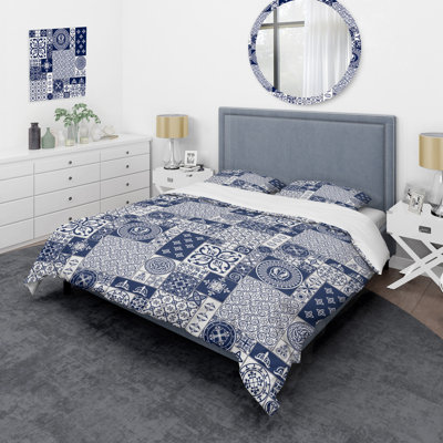 Ensemble de housse de couette en microfibre blanche et bleue