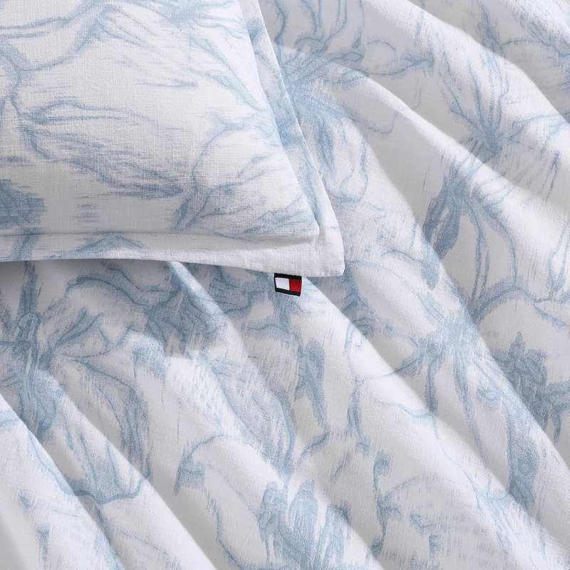 Tommy Hilfiger Ethereal Floral Cotton Blue Duvet Cover Set, Queen Duvet Cover + 2 Standard Shams
