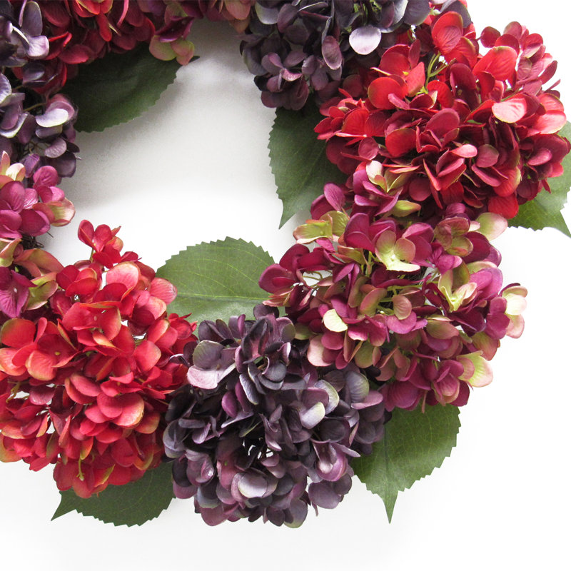 Faux Hydrangea 20'' Wreath, Burgundy/Purple