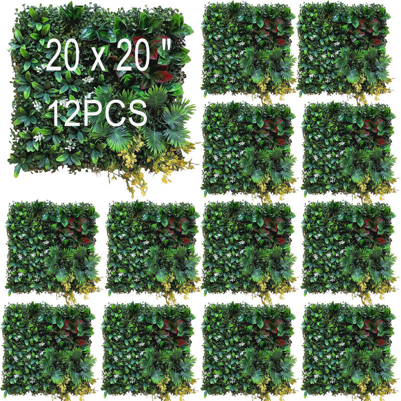 6 panneaux muraux en gazon artificiel 6 pièces / 12 pièces / 16 pièces, panneaux muraux en buis de 20 po x 20 po avec feuilles de menthe et attaches à fermeture éclair, clôture d'intimité en fausse verdure