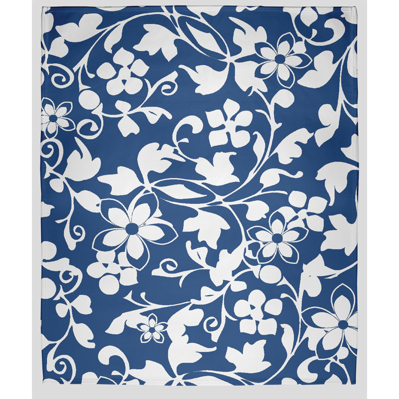 Jeté polaire floral, Bleu cobalt foncé, L 60 po x L 80 po, 1.95