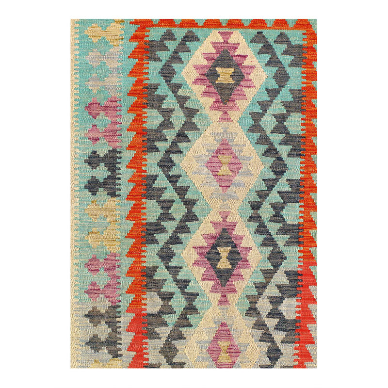 Kilim réversible en laine tissée à plat sur laine 3 pi 5 po x 4 pi 9 po