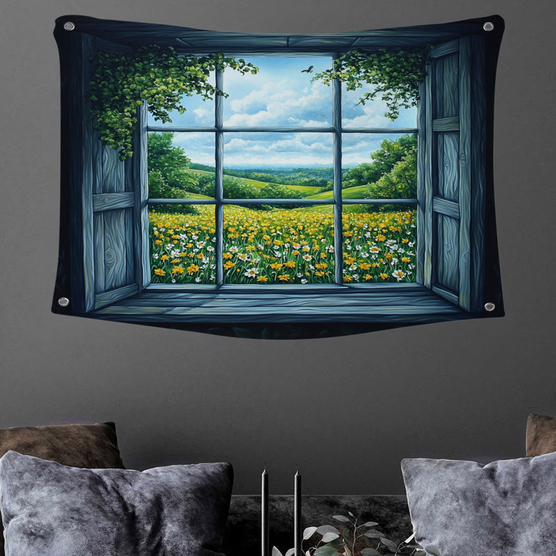 Tapisserie murale vue de fenêtre - Décoration murale paysage, H 88 po x l 104 po