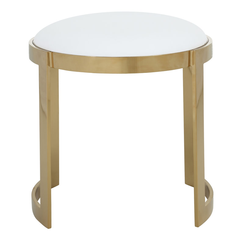 Nouri Metal Accent Stool, Gold, White Faux Leather