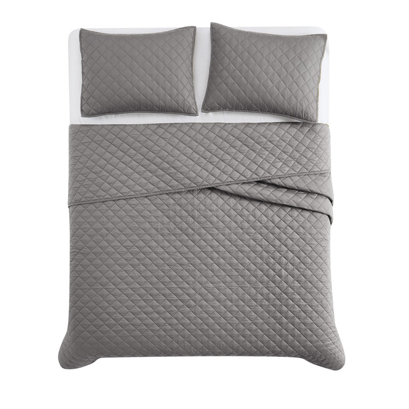 Ensemble de courtepointe 3 pièces Cannon, Courtepointe grand + 2 couvre-oreillers standard, Gris