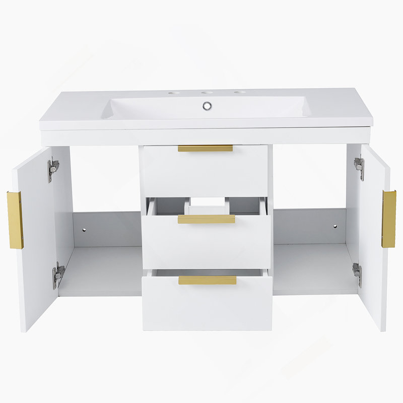 Meuble-lavabo mural 36 po avec 2 tiroirs, meuble-lavabo flottant 36 po, Blanc