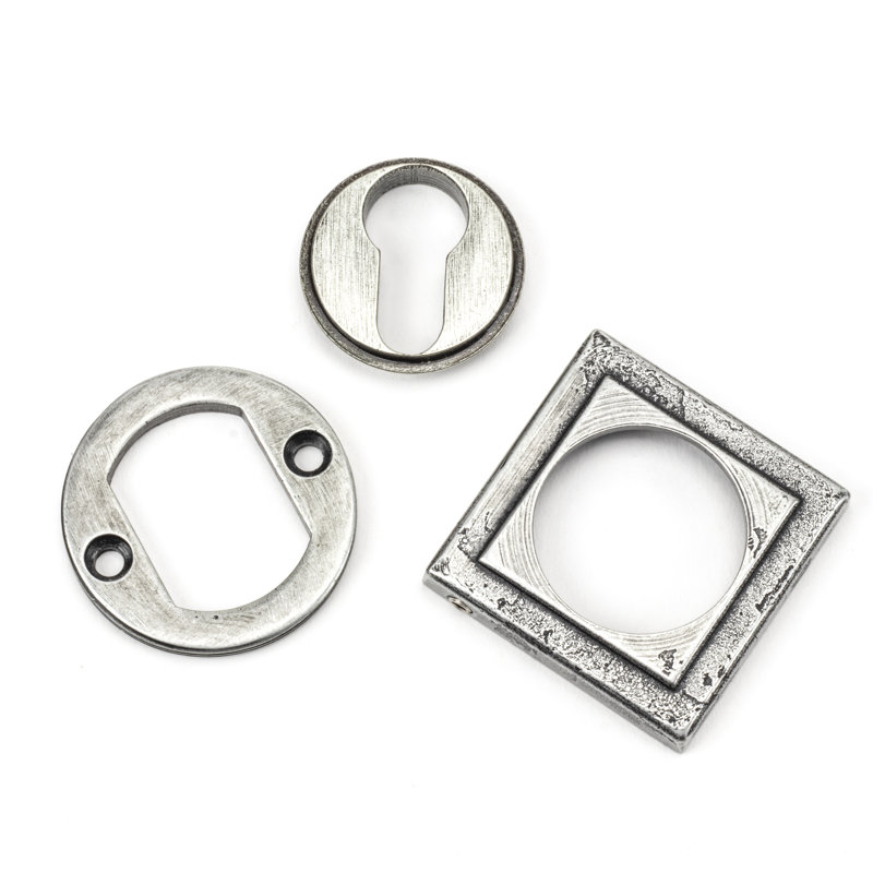 Concealed, Square Euro Escutcheon Door Accessory, Pewter Patina
