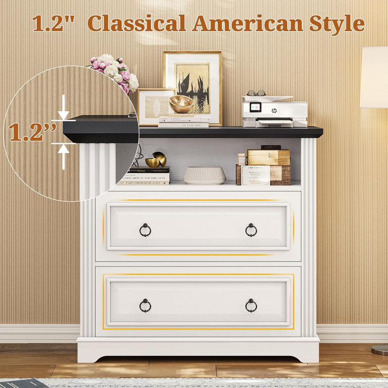 33.8" Wide 2-Drawer Filing Cabinet for Home Office, Blanc