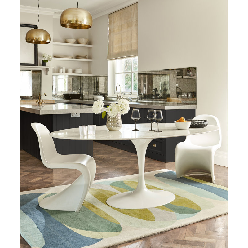 Elliptic Wool Striped Area Rug in Blue/Ivory/Yellow, Rectangle 4'7" x 6'7"