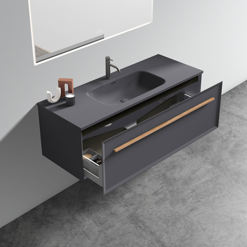 Meuble-lavabo 48 po avec lavabo à surface solide Matt, Gris