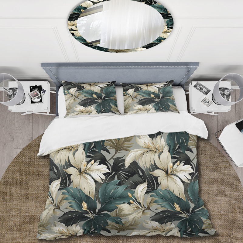 Ensemble de housse de couette monochrome à motif tropical V, Housse de couette pour très grand lit et 2 très