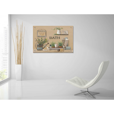 Art mural en verre acrylique épique «Farmhouse Bath II» par Pam Britton, beige