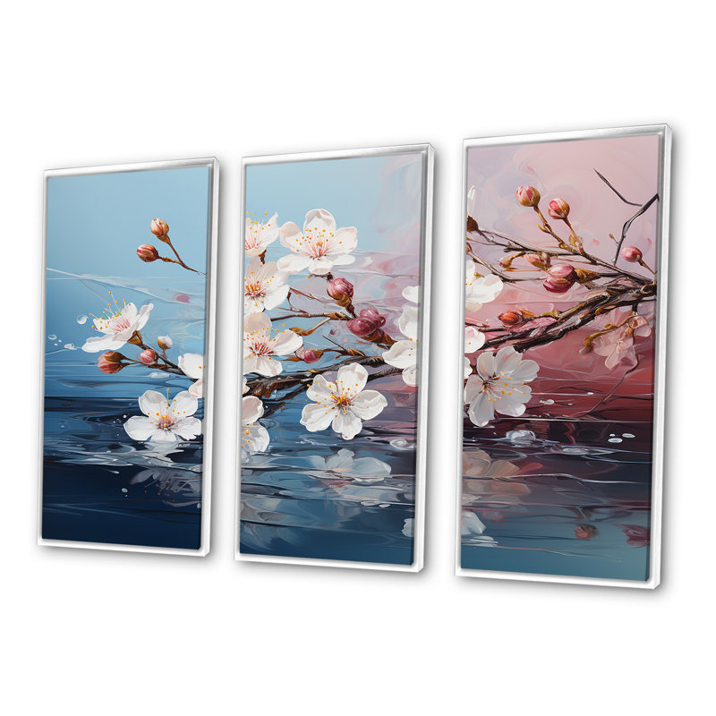 Magnifique fleur de pommier - ensemble de salon d'art mural champ de fleurs, Cadre flottant blanc, H 28 po x l 36 po x P 1 po