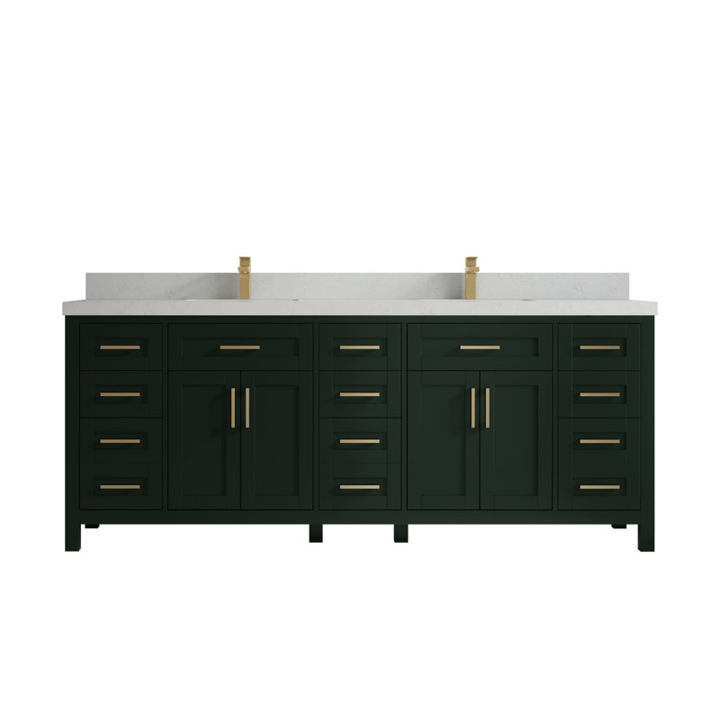 Huntwood 84" Double Bathroom Vanity Set, Carrara Quartz