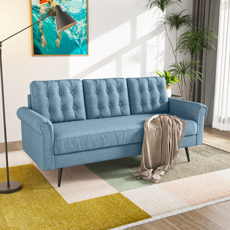 Canapé rembourré 74 po, 100% polyester bleu ciel