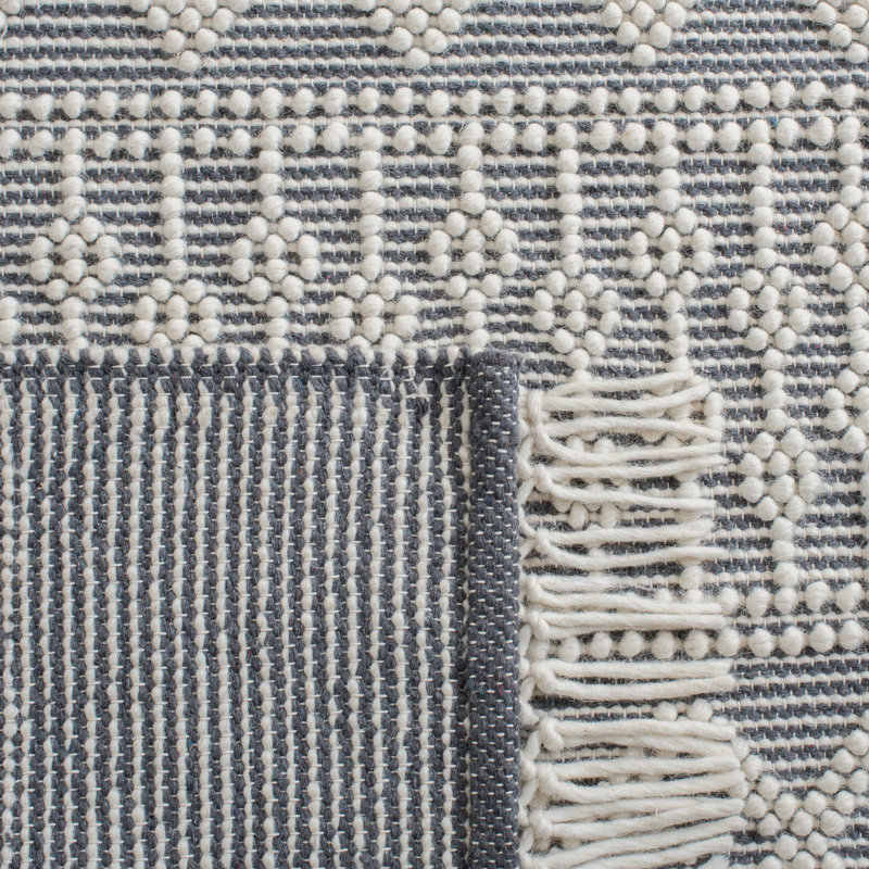 Natura Hand Loomed Wool/Cotton Geometric Rug in Gray/Ivory, Rectangle 3' x 5'