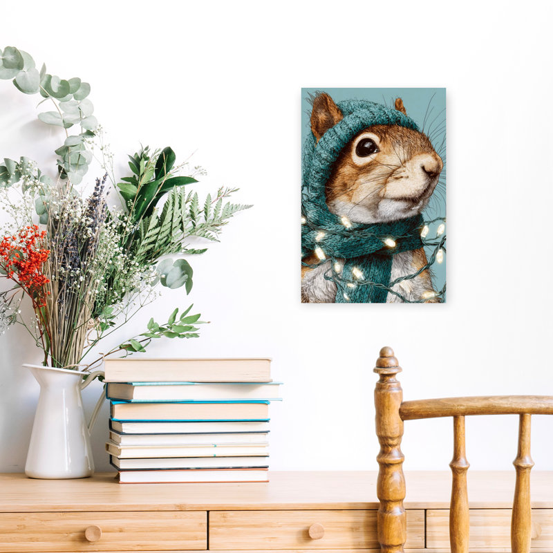 Cozy Winter Squirrel Contemporary Squirrel Forest Wall Art Print 1 Piece Wrapped Canvas Wall Art, 45.72cm H x 30.48cm W