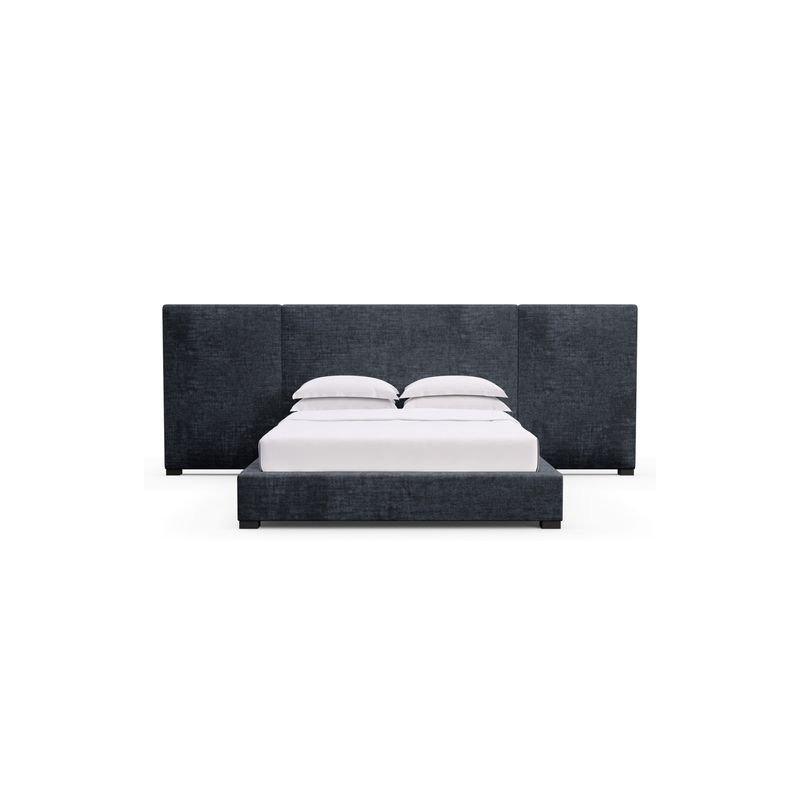 Prospect Upholstered Bed, Full, Box Weave Linen Black Jack, Weathered