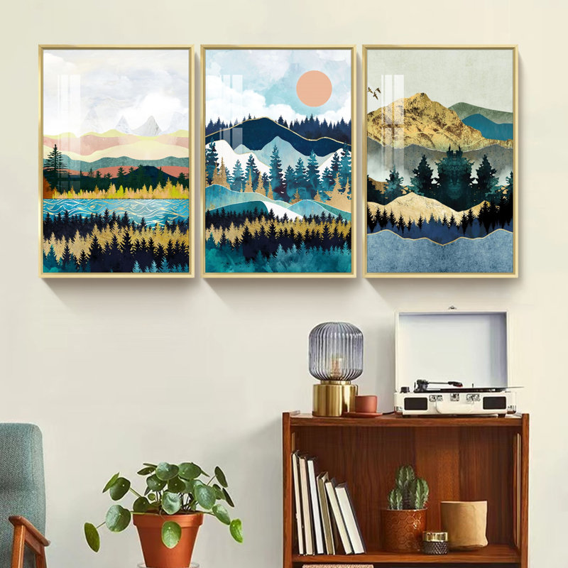 Nature - Ensemble de 3 reproductions d'art sur toile encadrées, L 37 po x H 17 po, Encadrement doré