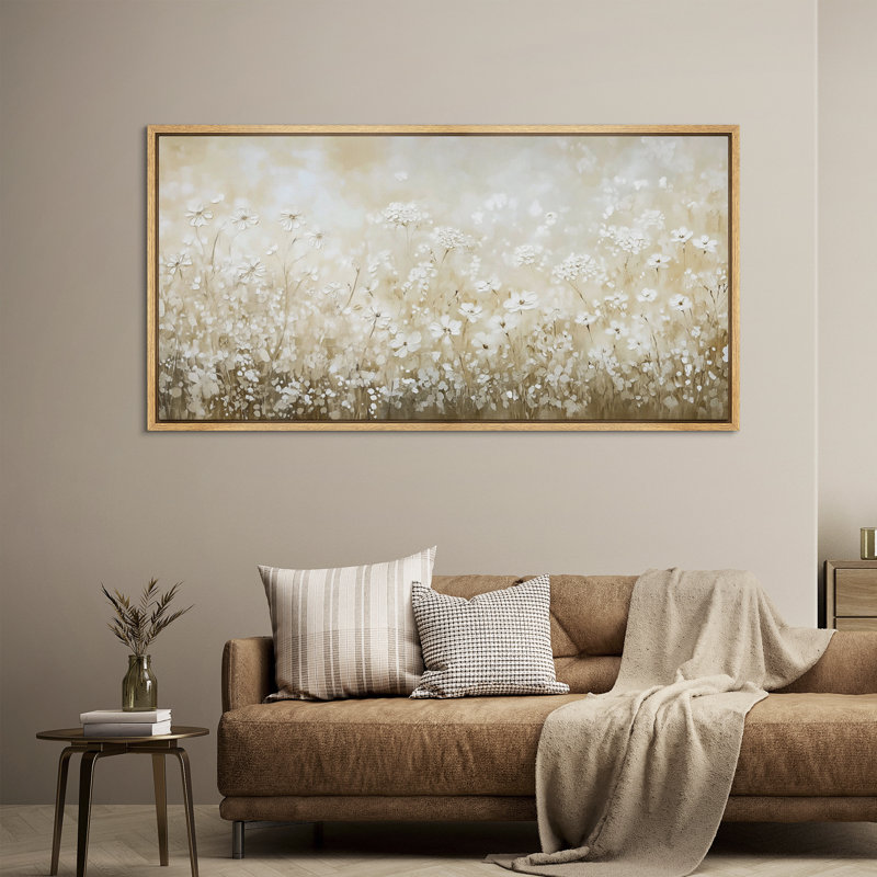 Crème de fleurs sauvages prairies, art mural botanique neutre doux, Naturel, H 30 po x l 60 po