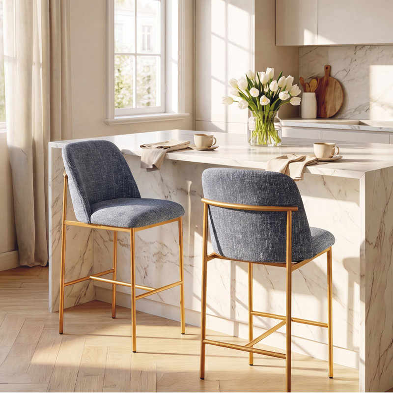 Tabouret de bar à hauteur de comptoir Andrews COLAMY Aurelia, 25 po, bleu, Bleu