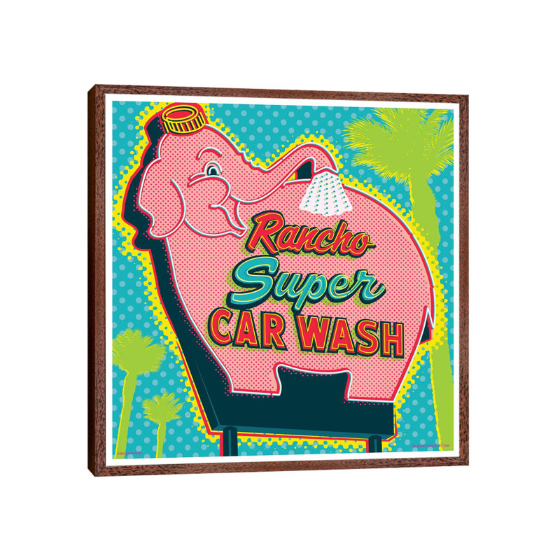 Elephant Car Wash Rancho by Jim Zahniser - Print on Canvas, Classic Brown Wood Framed, 93.98 cm H x 93.98 cm W