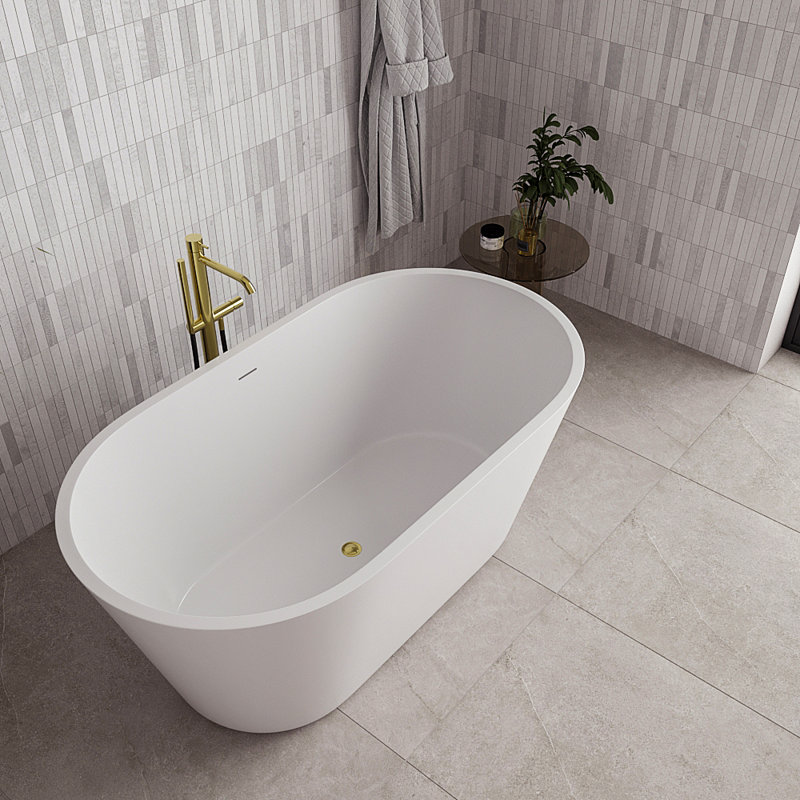 54" Streamline Soaking Freestanding Tub With Internal Drain, Polished Gold