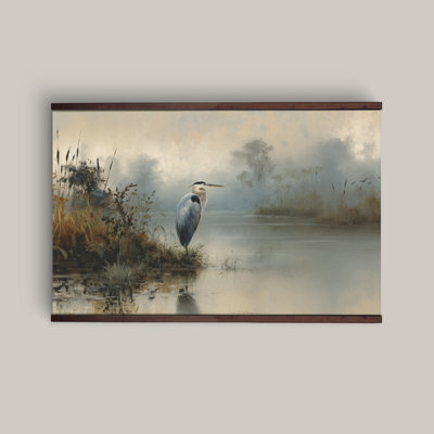 Heron Marsh Landscape Wall Tapestry Wildlife Bird Canvas Wall Art Rustic Nature Decor