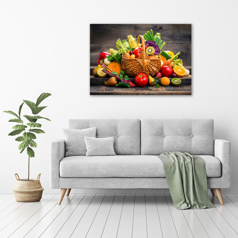 A Basket Of Fruit Vegetables - No Frame Print on Canvas