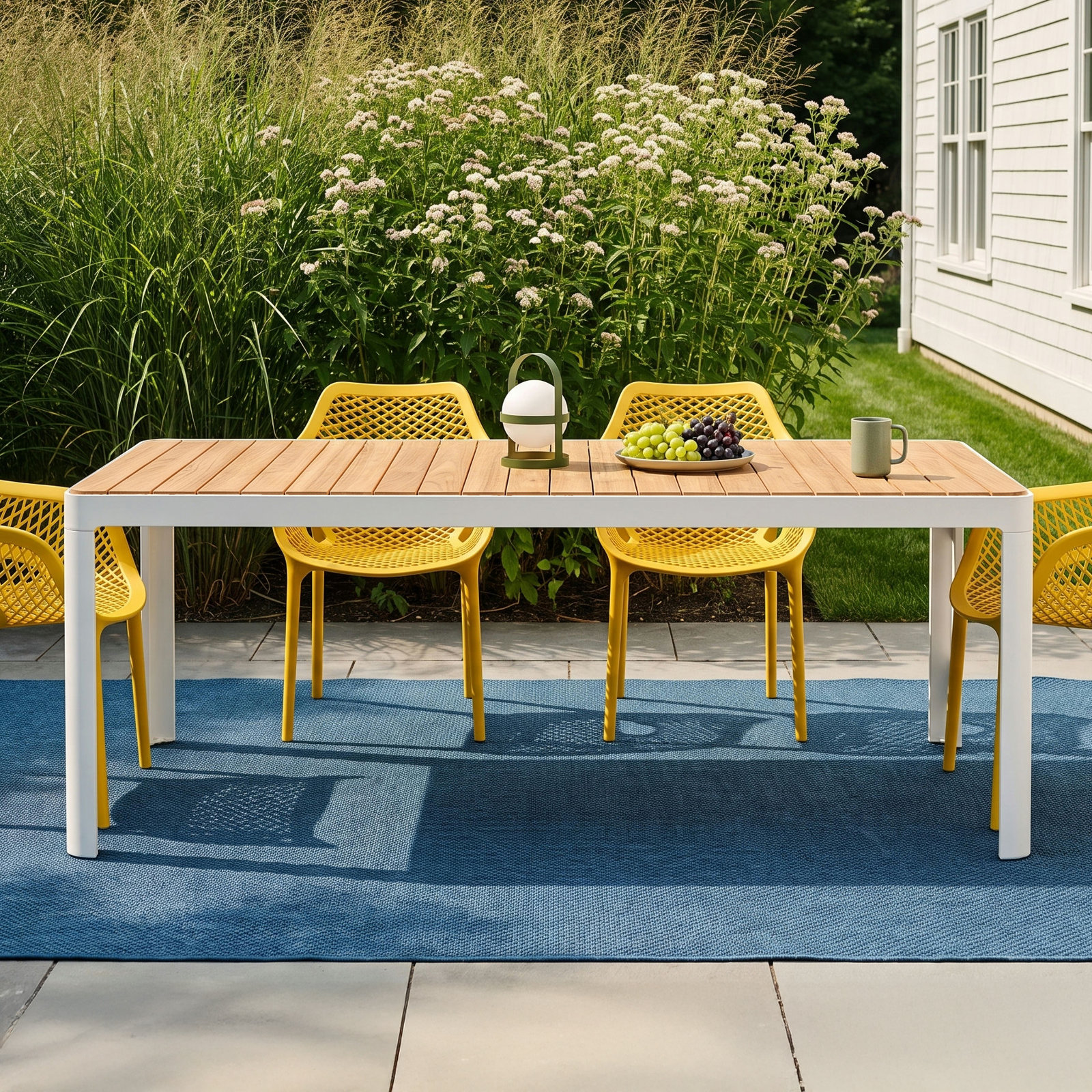 Brix 83" Teak Patio Dining Table, White