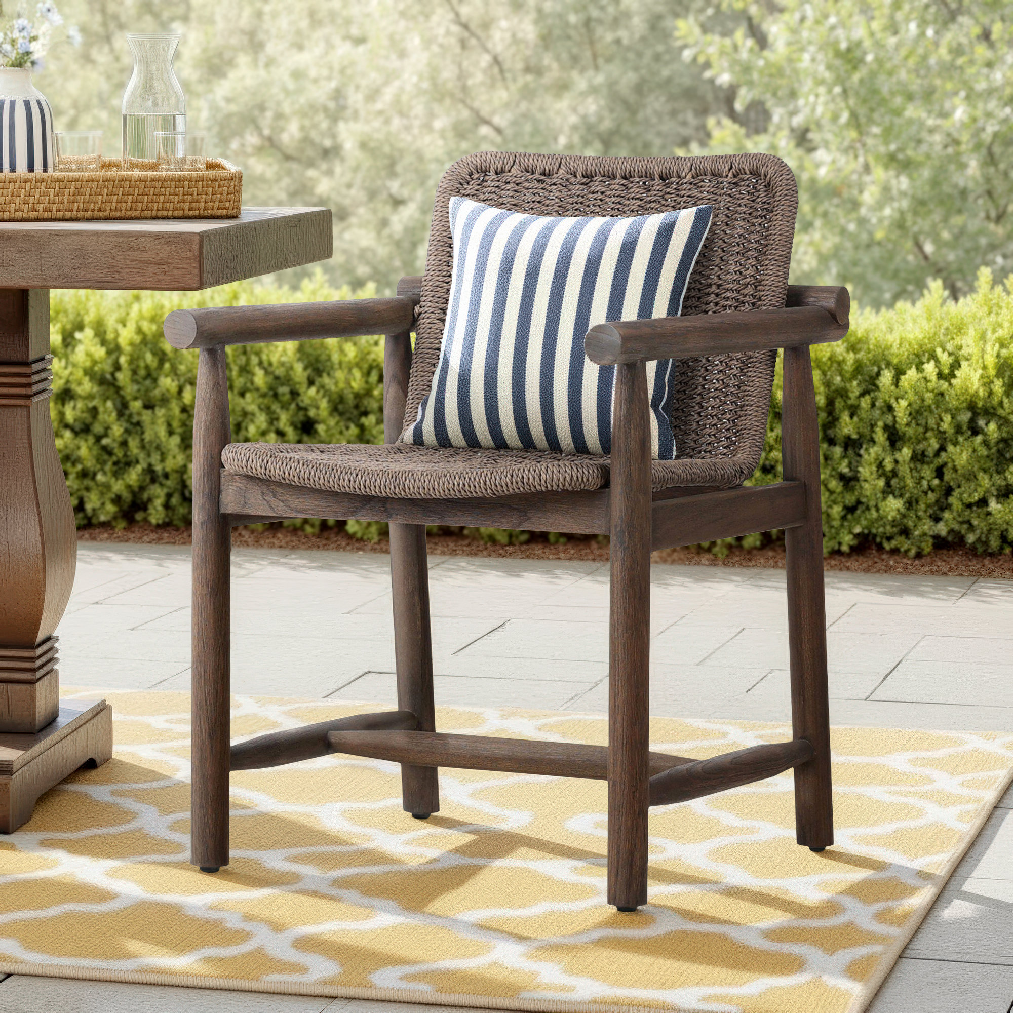 Dume Outdoor Dining Armchair, Dark Gray/Dark Brown
