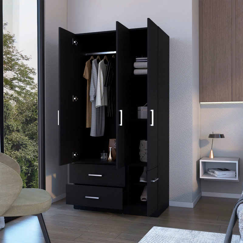Armoire 4 portes 2 tiroirs, Noir