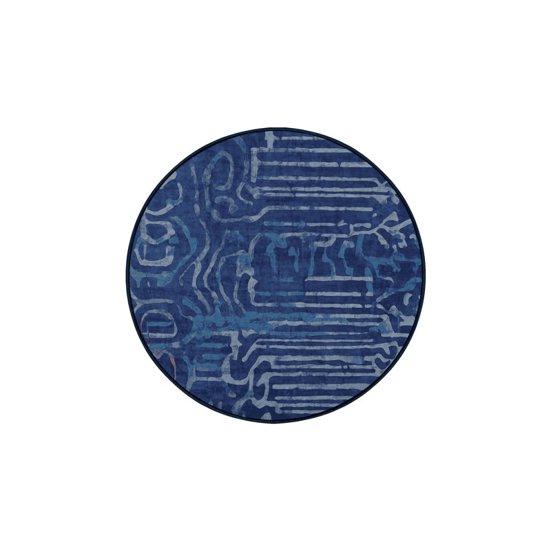 Tapis bleu soyeux et moelleux, Rond 8 pi