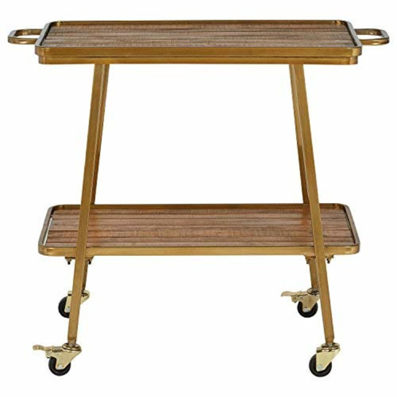 Felix Gold and Wood 2-Tier Rolling Bar Cart
