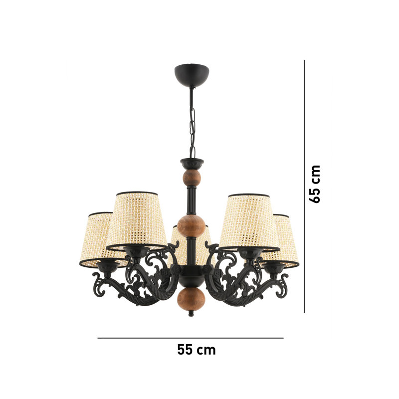 Élégant lustre en métal, noir et blanc / crème, 21,7 po x 15,7 po | 5 x douilles E27 (40 W maximum, ampoules non incluses) | Parfait pour les salles à manger et les espaces de vie, conception élégante avec indice de protection IP20, capuchon en tissu durable