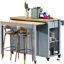 Îlot de cuisine 47 po avec table de salle à manger extensible, table de cuisine en placage de bois d'hévéa avec support de rangement interne, prise de courant, îlot de cuisine avec rangement 2 tiroirs et 2 armoires, gris-bleu-759719796