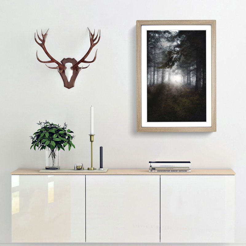 White Wolf in a Forest - Picture Frame Painting Print, 63cm H x 45cm W x 2cm D, Oak Framed
