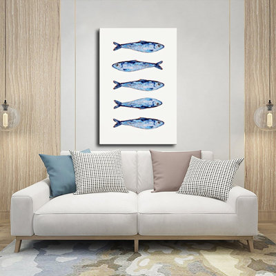 Canvas Wall Art Blue Watercolor Fish Art Print Coastal Wall Decor Vintage Poster Print Home Decor