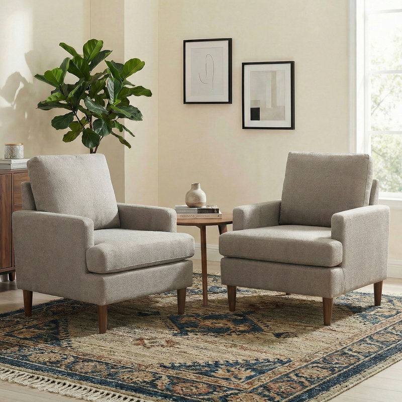 Fauteuil Clancy avec pieds en bois massif, Mocha Legs Brown Fabric