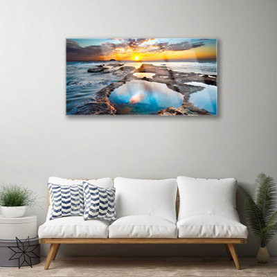 Landscape Sea Sun - Unframed Photograph on Glass
